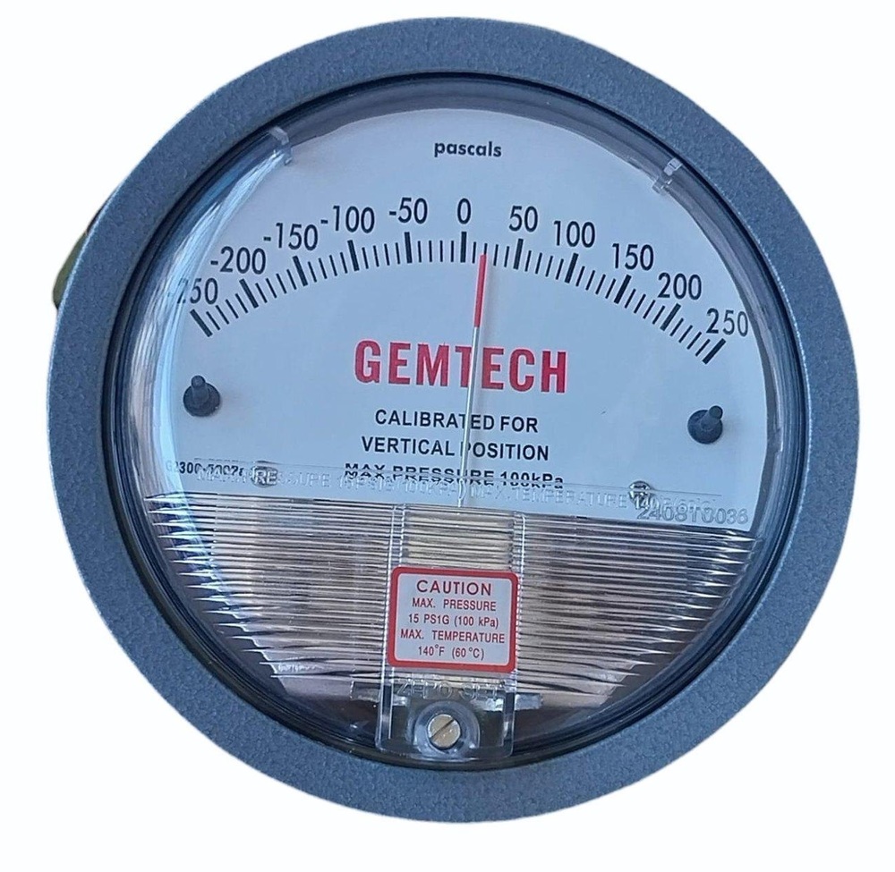 GEMTECH Model G2300-250PA Differential Pressure Gauge Range 125-0-125 PA