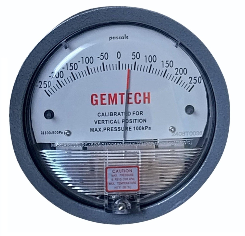 GEMTECH Model G2300-250PA Differential Pressure Gauge Range 125-0-125 PA