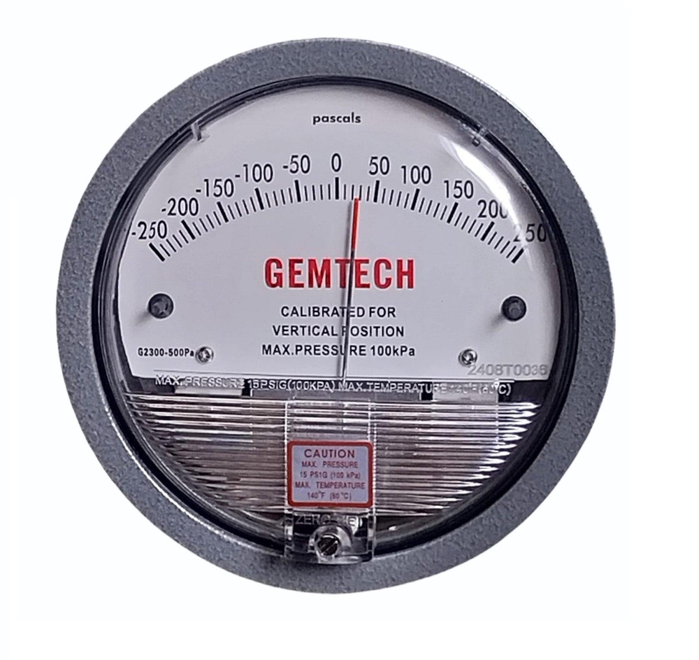 GEMTECH Model G2300-250PA Differential Pressure Gauge Range 125-0-125 PA
