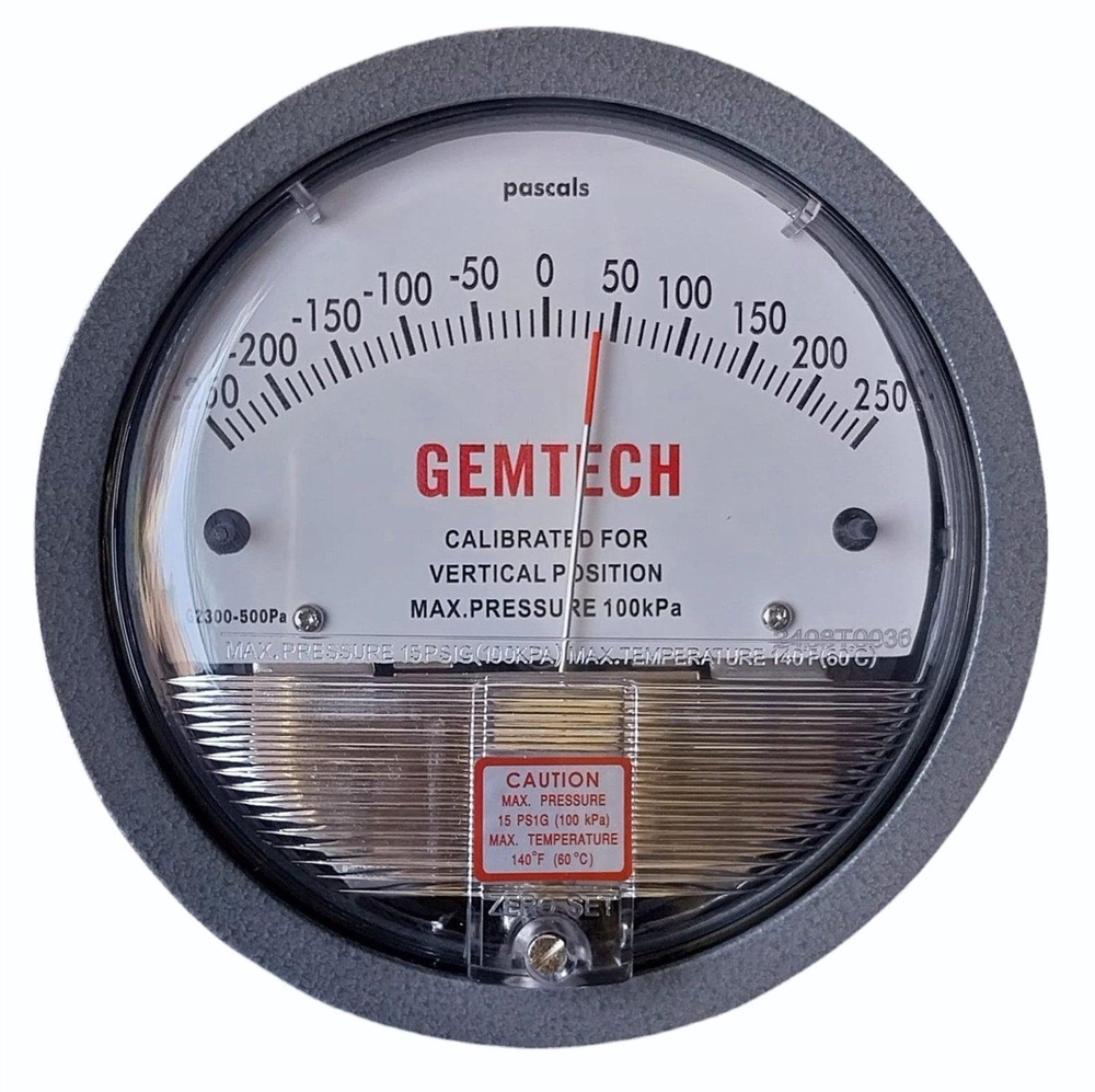 GEMTECH Model G2300-250PA Differential Pressure Gauge Range 125-0-125 PA
