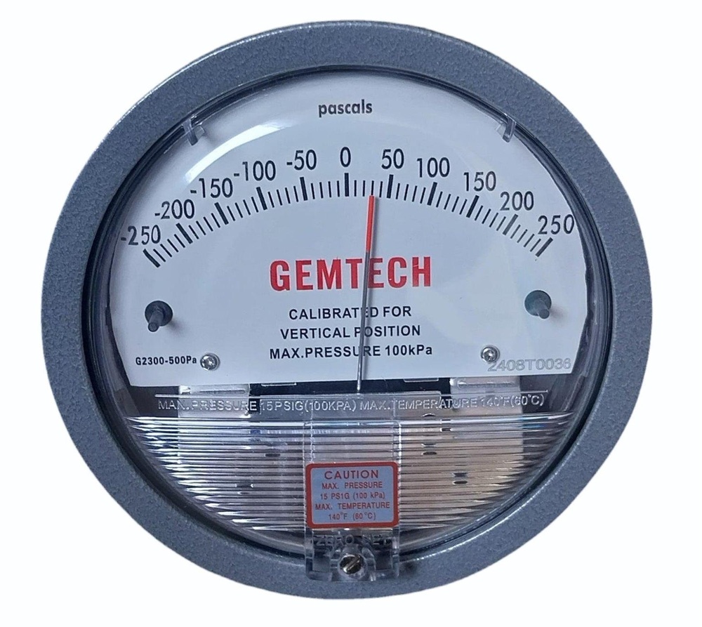 GEMTECH Model G2300-250PA Differential Pressure Gauge Range 125-0-125 PA