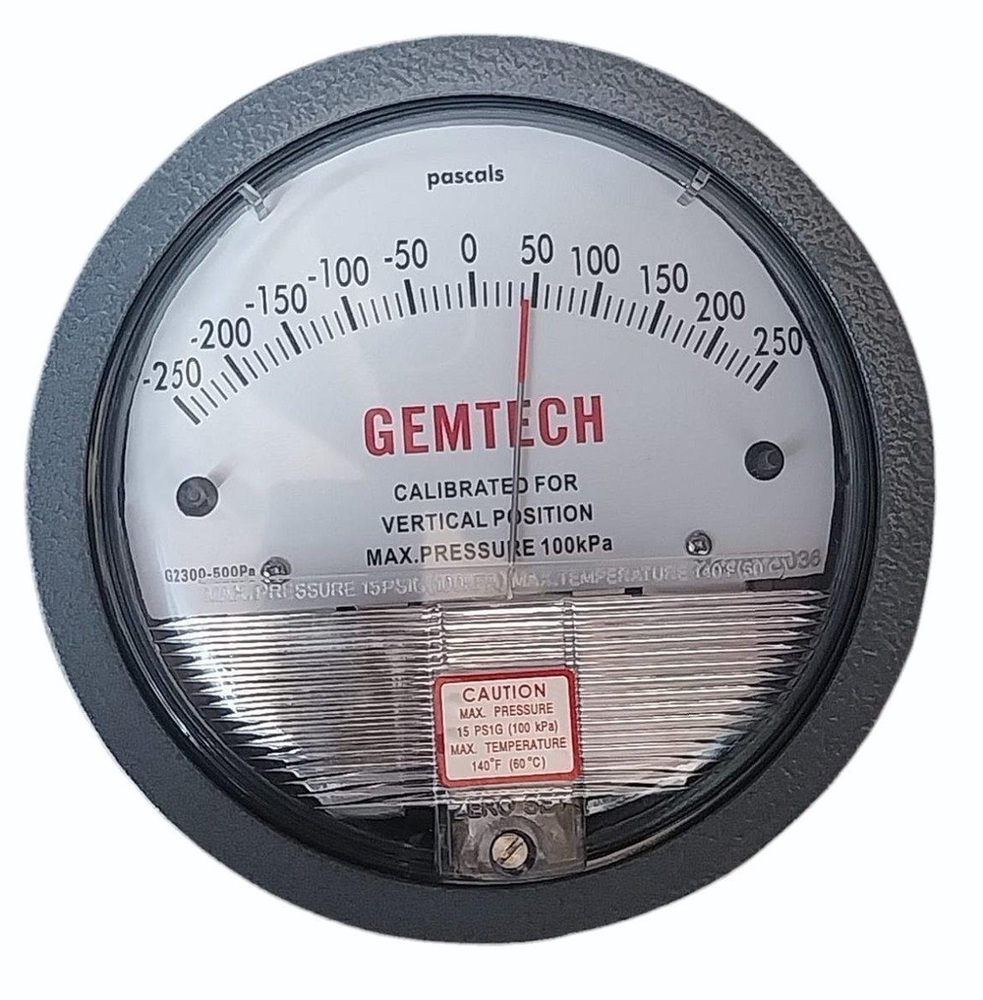 GEMTECH Model G2300-250PA Differential Pressure Gauge Range 125-0-125 PA