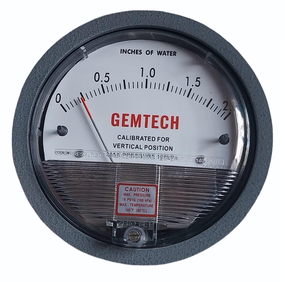 Gemtech World Class Differential Pressure Gauge - Accuracy: 2% (-Ha Model 1) Of Fs (3% (-Ha 1.5%) On -0