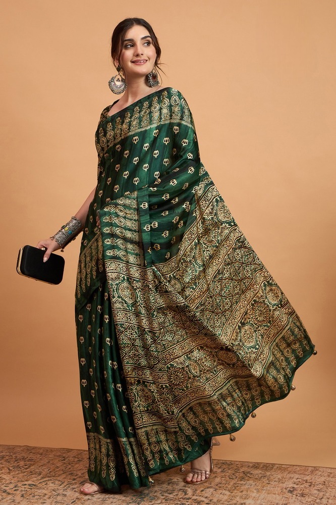 Satin Printed Saree - Color: Maroon
