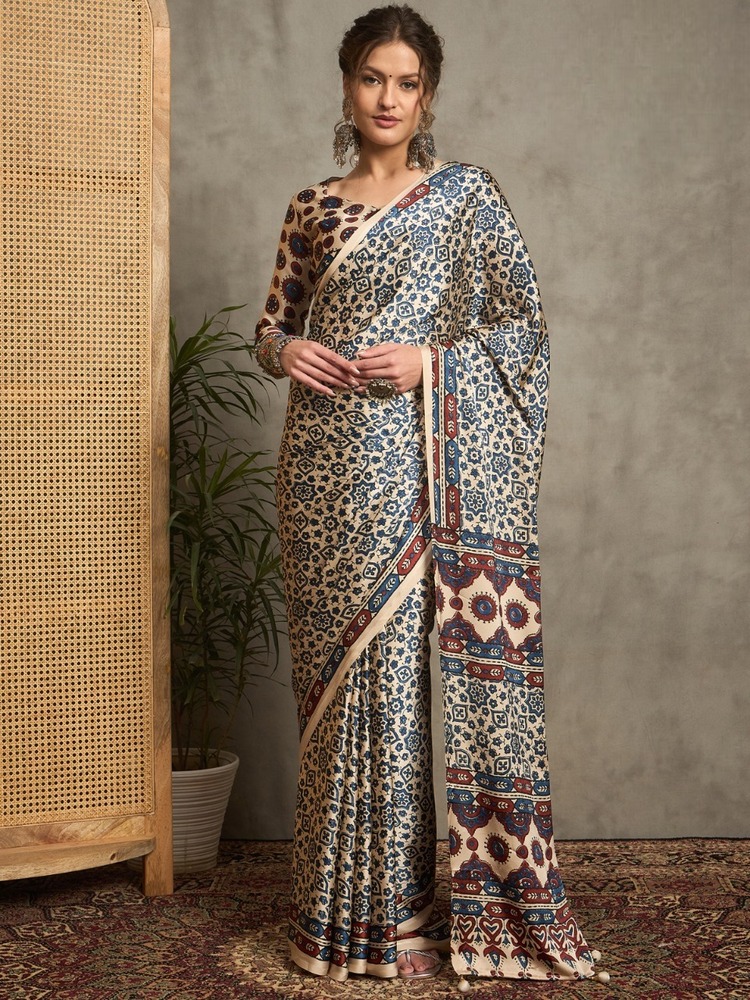 PURE GAJJI MODAL SATIN PRINTED SAREE