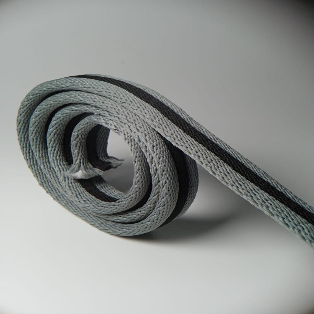 Polyester Cushion Webbing, 25mm Width, Grey-black Stripped - Characteristics: Soft