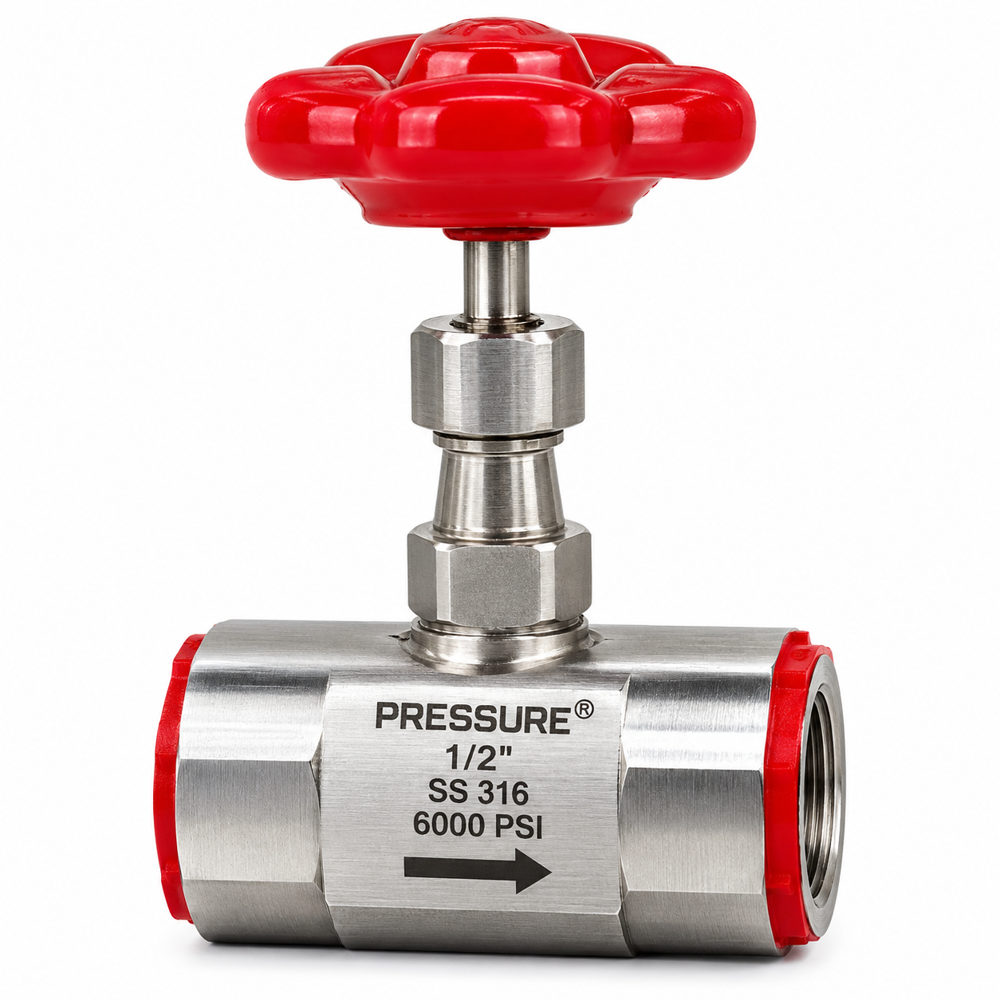 Industrial Needle Valve - Stainless Steel, 80x35x70mm, Silver | High-Pressure Water Control, Metal Seat, Up to 15000 Psi, -54°C to +538°C