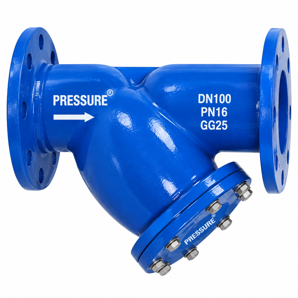 Industrial Y Type Strainer - Stainless Steel, 400mm Length x 300mm Height x 200mm Width | Silver, Compact Size, Flanged Connection, 30 Bar Pressure
