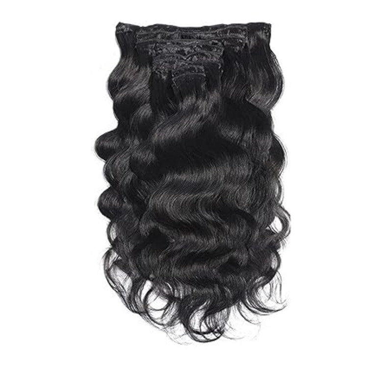 3 Sets of Clip in Hair Extensions Real Human Hair Wavy Hair 100% Human Hair Extensions Brazilian Remy Soft Hair Natural Black