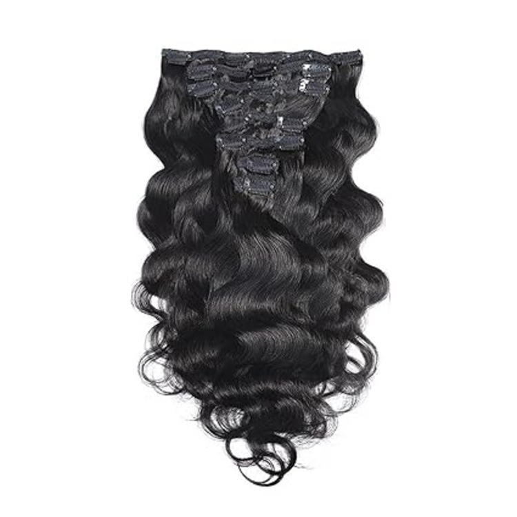 3 Sets of Clip in Hair Extensions Real Human Hair Wavy Hair 100% Human Hair Extensions Brazilian Remy Soft Hair Natural Black