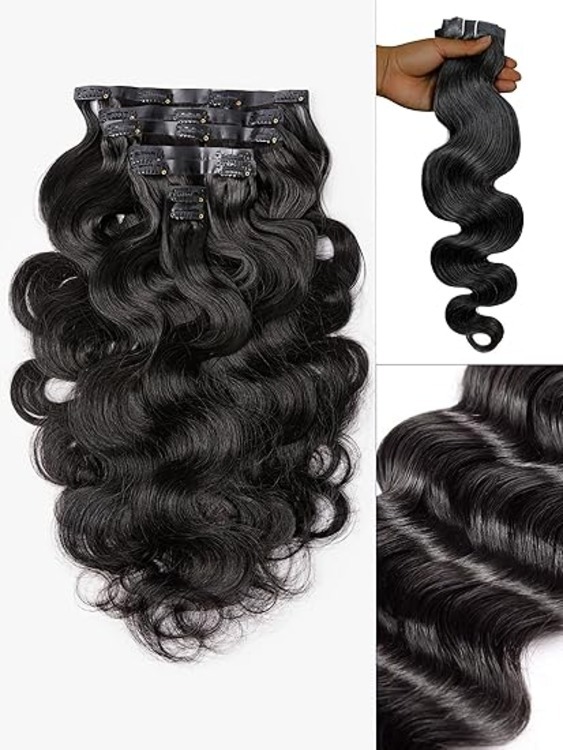 3 Sets of Clip in Hair Extensions Real Human Hair Wavy Hair 100% Human Hair Extensions Brazilian Remy Soft Hair Natural Black