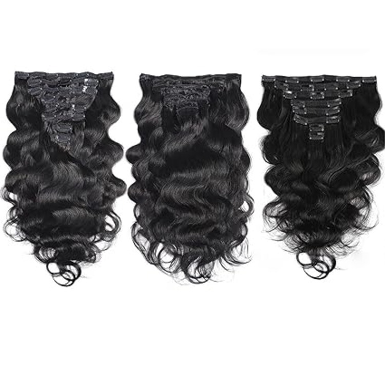 3 Sets of Clip in Hair Extensions Real Human Hair Wavy Hair 100% Human Hair Extensions Brazilian Remy Soft Hair Natural Black