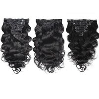 3 Sets of Clip in Hair Extensions Real Human Hair Wavy Hair 100% Human Hair Extensions Brazilian Remy Soft Hair Natural Black
