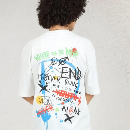 Printed Oversized T Shirt - Color: Multi