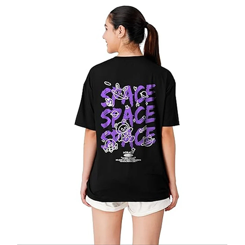 Space Print Oversized T Shirt - Color: Black