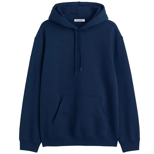 Men Blue Plain Hoodie