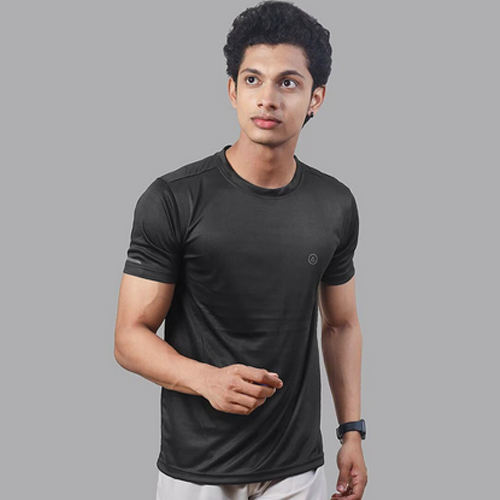 Plain Polyester T Shirt For Mens - Color: Black
