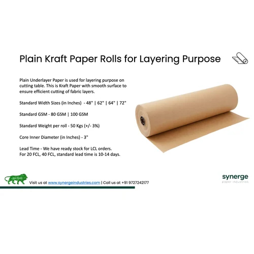 100 Gsm Kraft Underlay Paper Roll For Garment Factory Underlayer Roll Purpose - Color: Brown