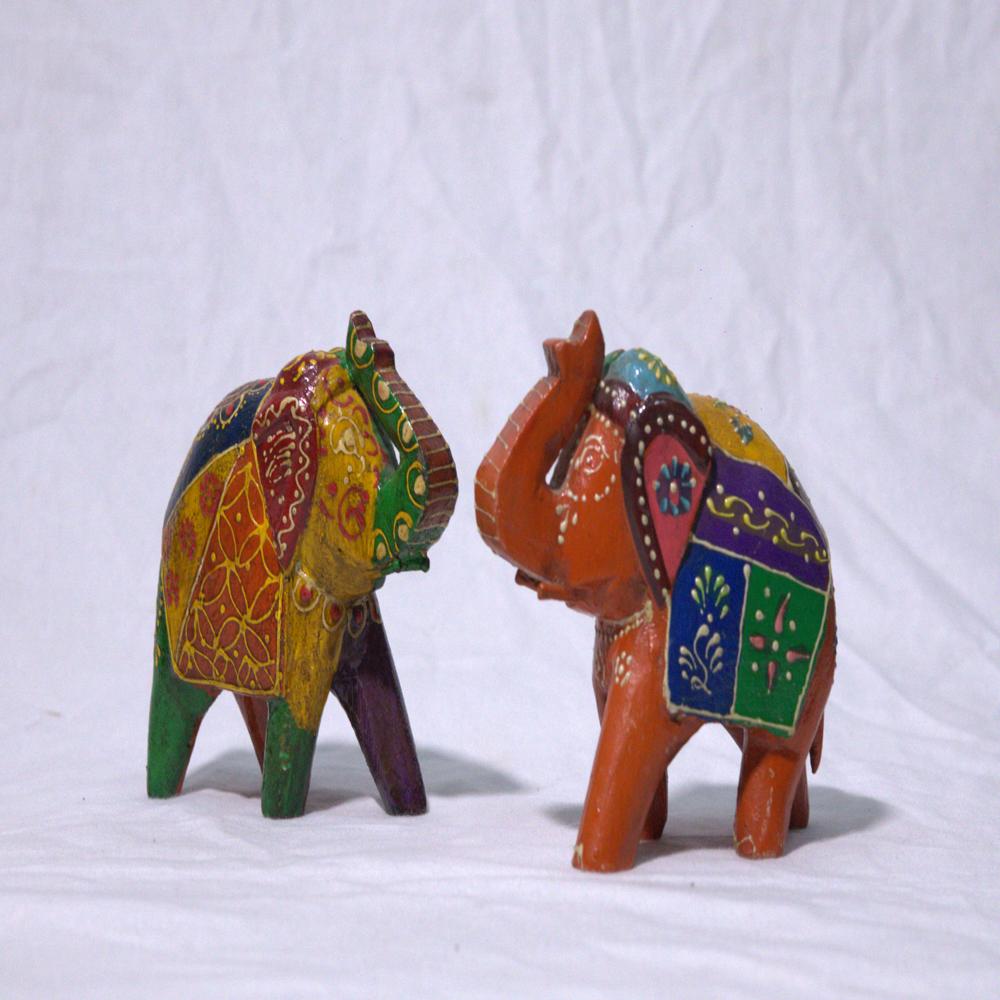 Hand Painted Wooden Elephants - Finish: Smotth