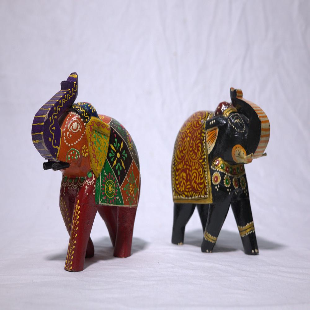 hand painted wooden elephants