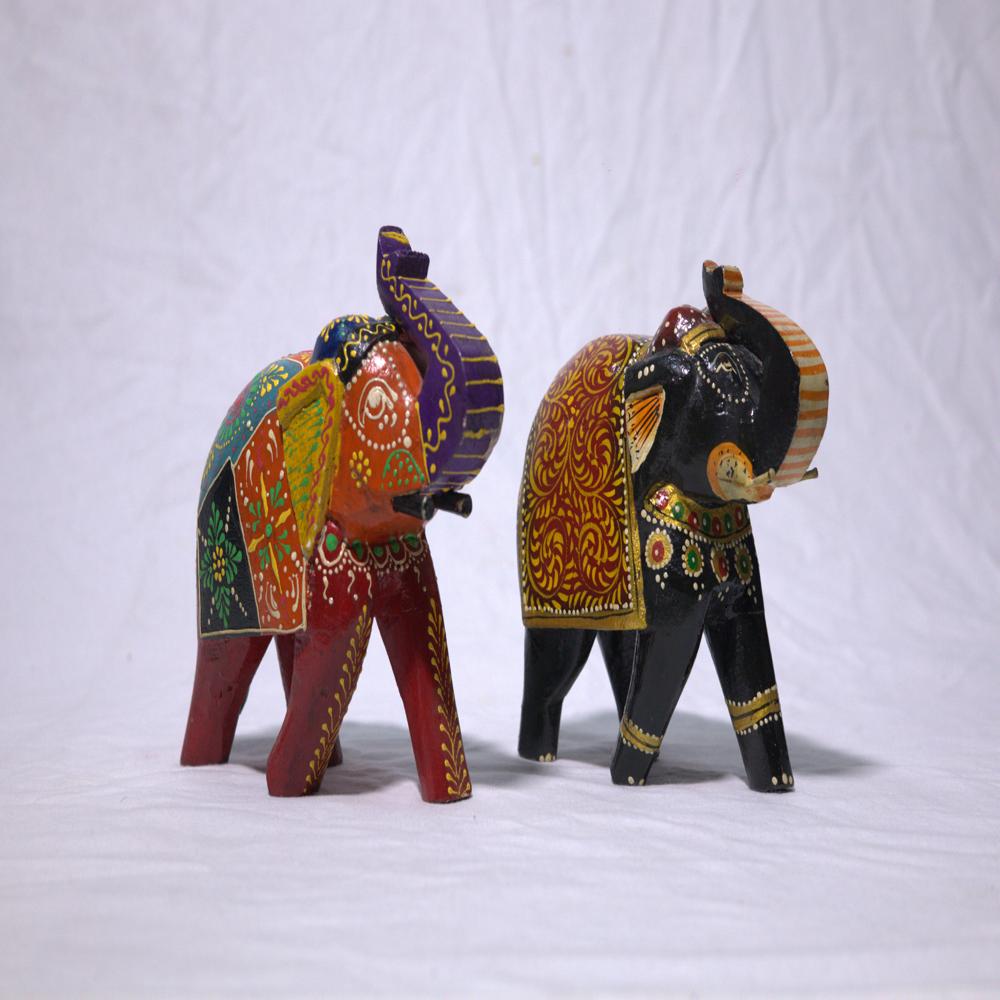 hand painted wooden elephants