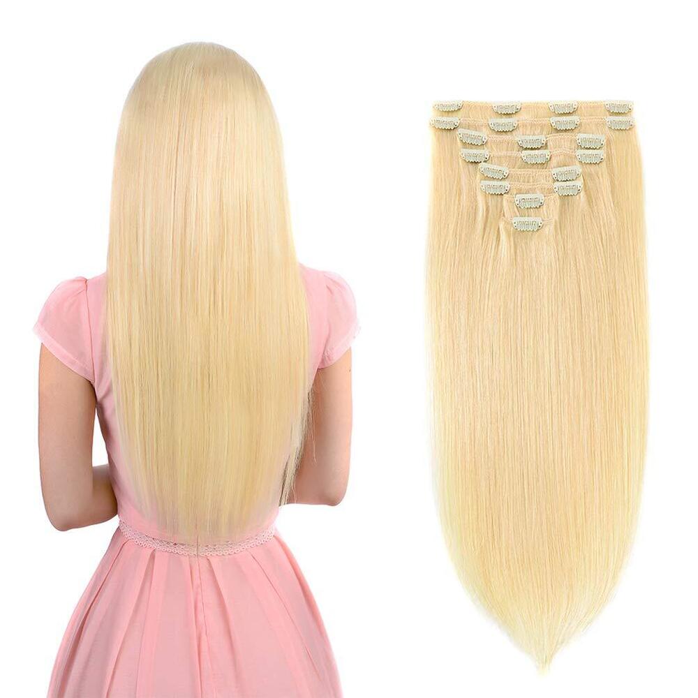 Premium Womens Straight Double Weft Thick Remy Hair Extensions Clip in on Human Hair for Short Hair
