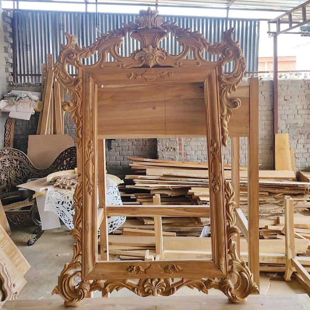 Classic Ornate Hand-Carved Teak Wood Mirror Frame