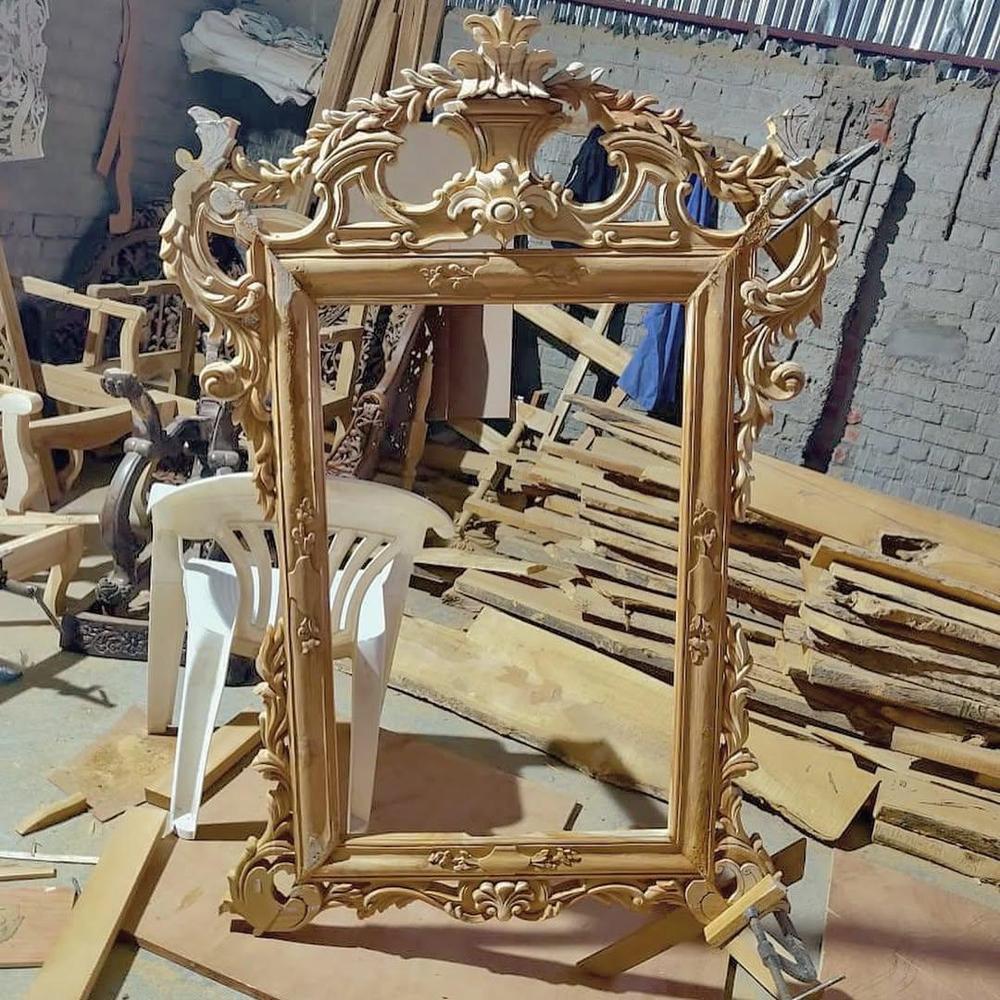 Classic Ornate Hand-Carved Teak Wood Mirror Frame