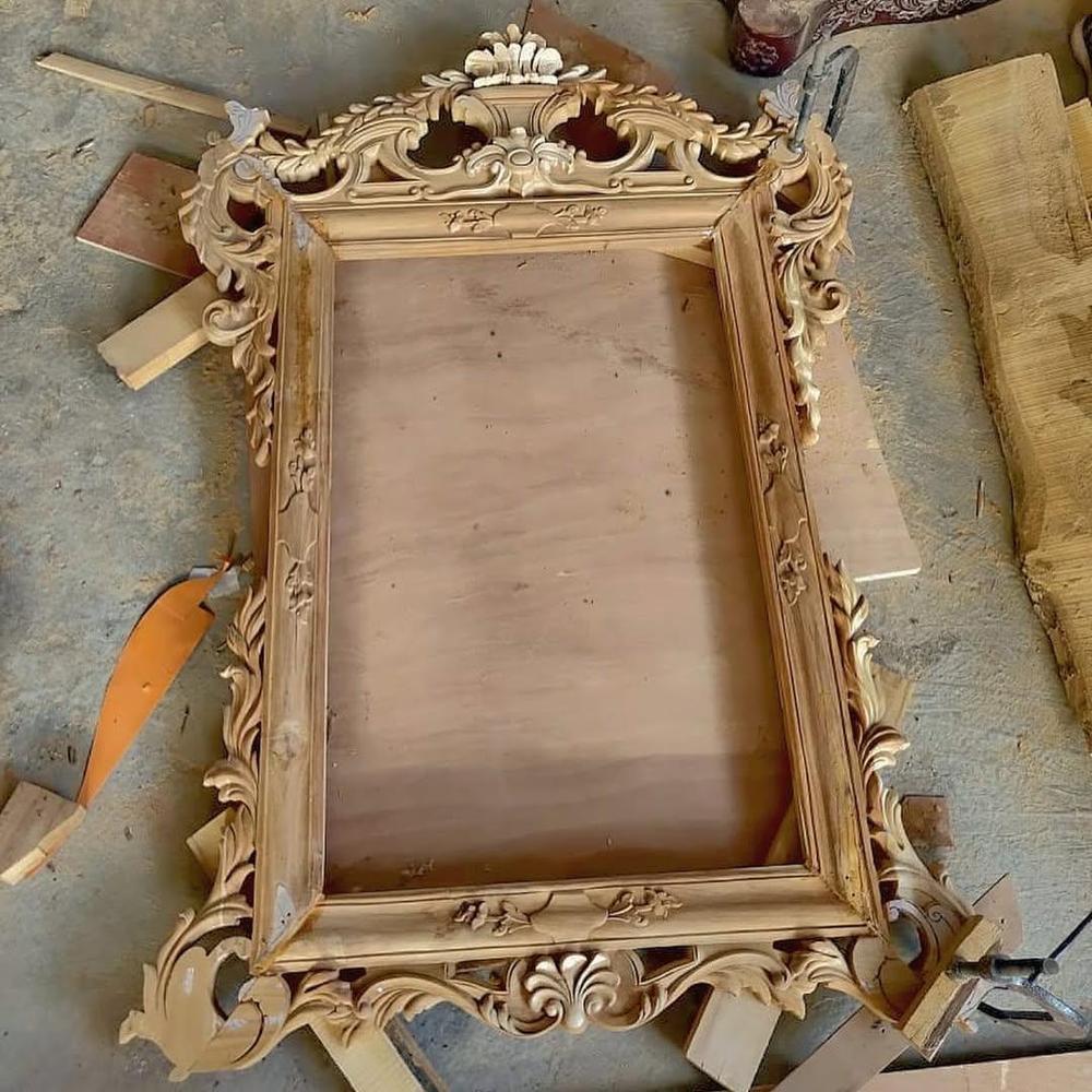 Classic Ornate Hand-Carved Teak Wood Mirror Frame