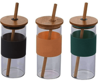 Glass Tumbler With Bamboo Straw And Silicone Sleeve Ip-56 - Borosilicate Glass, 400ml , Leak-proof Wooden Lid, Insulated Grip, Versatile For Hot & Cold Drinks