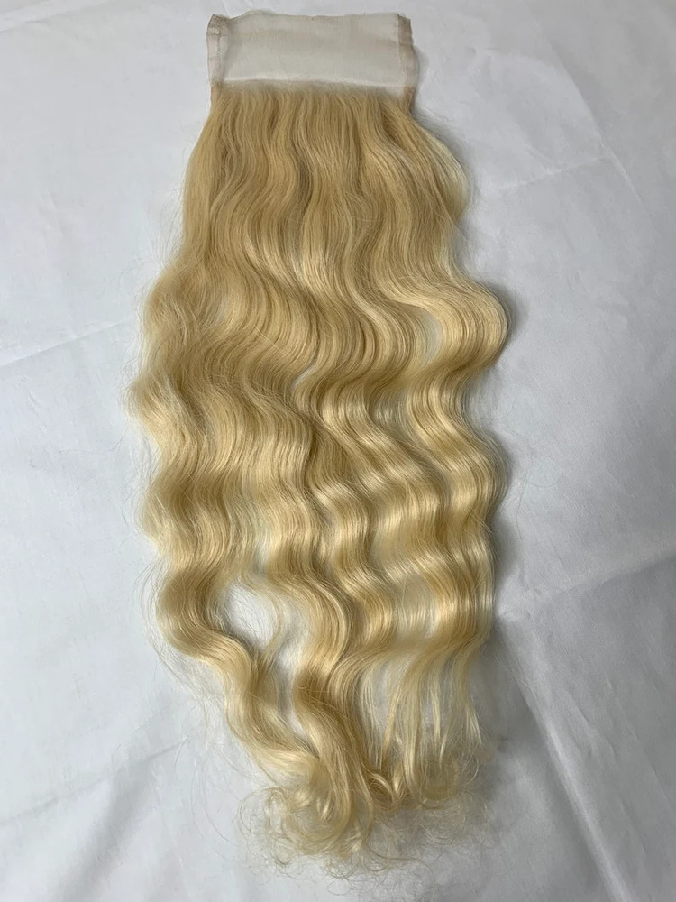 613 Blonde Raw Indian Hair Wavy Transparent Lace Closure 5x5 with Invisible knots For Natural Look