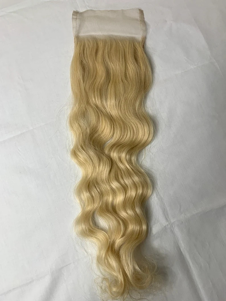 613 Blonde Raw Indian Hair Wavy Transparent Lace Closure 5x5 with Invisible knots For Natural Look