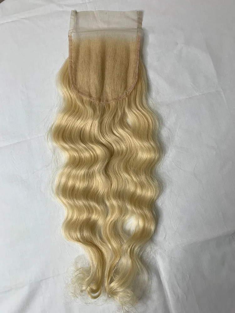 613 Blonde Raw Indian Hair Wavy Transparent Lace Closure 5x5 with Invisible knots For Natural Look