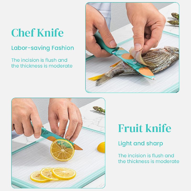 Printed Knife Set Of 3  Blue - Red - Green 