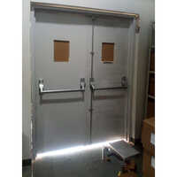 Steel Fire Door - Steel, Standard Size, Grey, Plain Design , Powder Coated Finish, Center Lock Handle For Enhanced Security