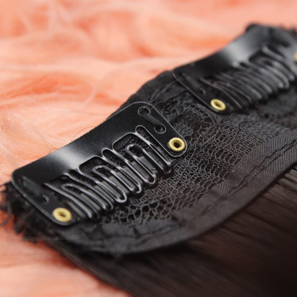 2 Clip Short Straight Invisible Clip In Synthetic Hair Extensions for Women and Girls Pack Of 1 (Natural Black Brown 4 Inch)