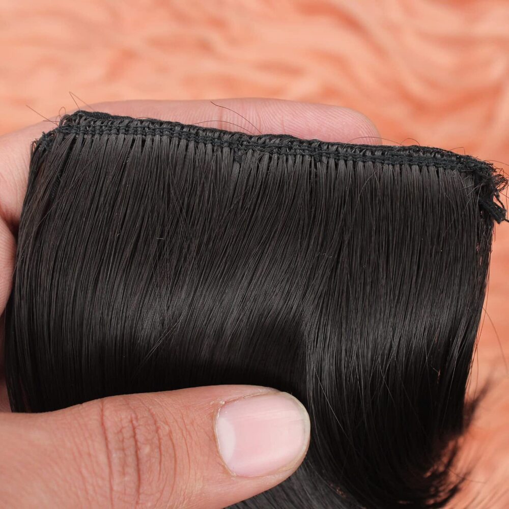 2 Clip Short Straight Invisible Clip In Synthetic Hair Extensions for Women and Girls Pack Of 1 (Natural Black Brown 4 Inch)