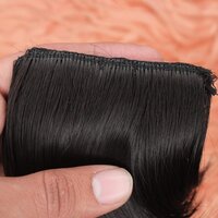 2 Clip Short Straight Invisible Clip In Synthetic Hair Extensions for Women and Girls Pack Of 1 (Natural Black Brown 4 Inch)