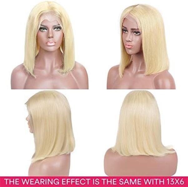 Straight Brazilian Real Human Hair Lace Part Bob Wig for Women Bleach Knots 180% Density 14Inch
