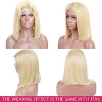 Straight Brazilian Real Human Hair Lace Part Bob Wig for Women Bleach Knots 180% Density 14Inch
