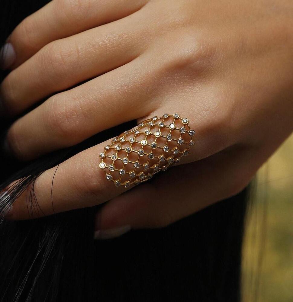 Celestial Net Lab Grown Diamond Mesh Statement Ring in 18K Gold