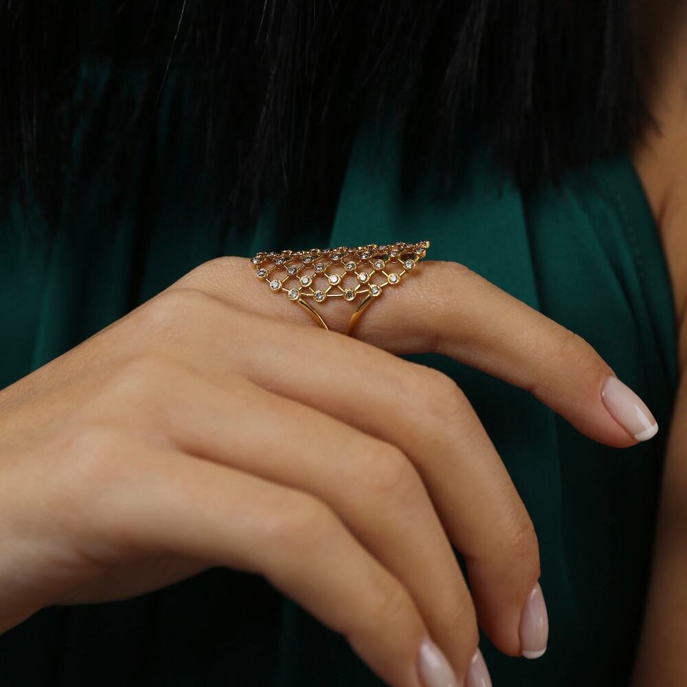 Celestial Net Lab Grown Diamond Mesh Statement Ring In 18k Gold