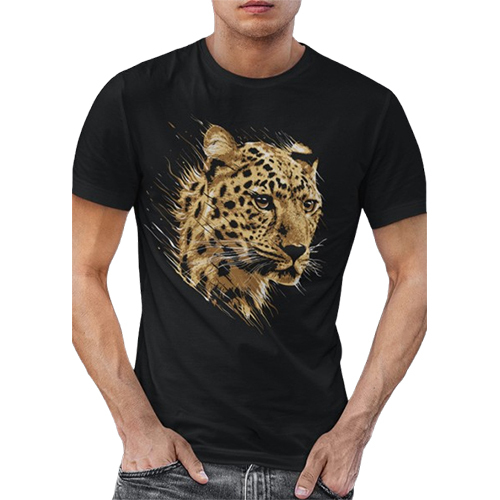Leopard Black Color Cotton T-Shirt - Feature: Skin Friendly