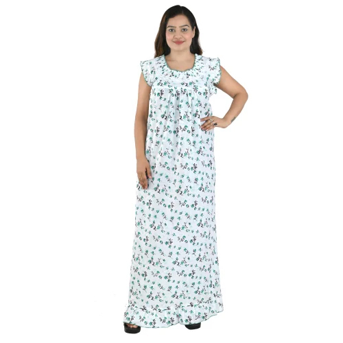 Ladies Printed White Cotton Nighty