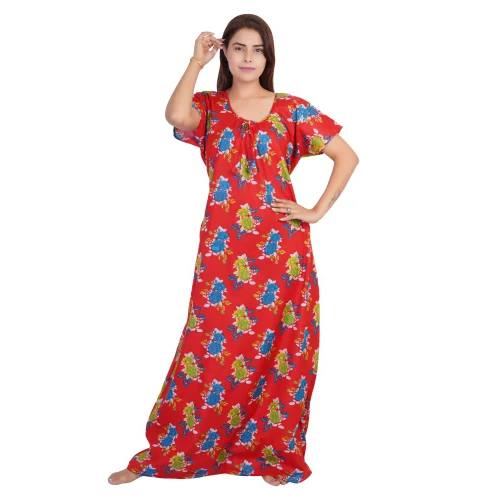 Ladies Red Printed Cotton Nighty