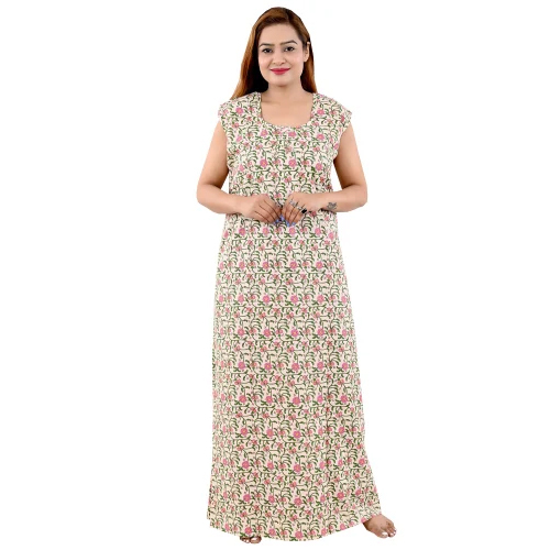 Women Printed Cotton Nightgown - Design: Standard