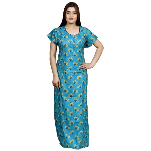 Sky Blue Printed Cotton Nighty