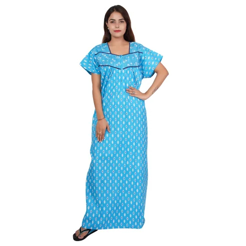 Blue Printed Square Neck Nighty