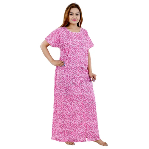 Ladies Pure Cotton Front Open Printed Nighty