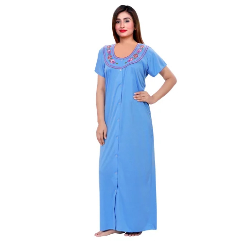 Ladies Hosiery Cotton Full Front Open Nighty Maxi
